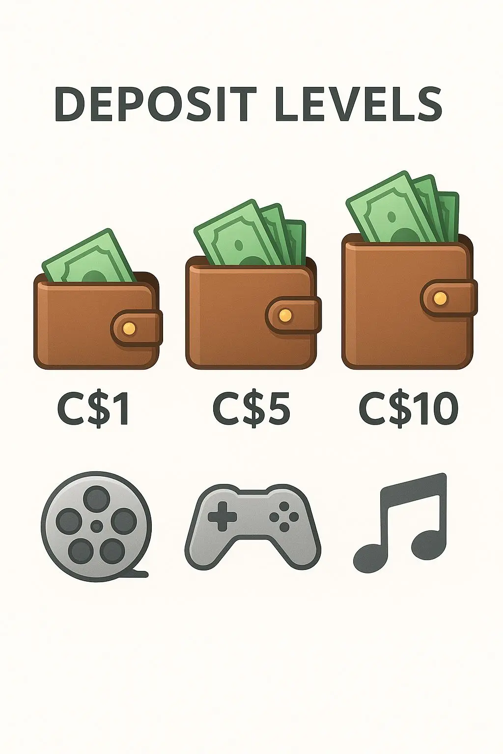 Comparison of C$1 C$5 and C$10 e-wallet deposit levels