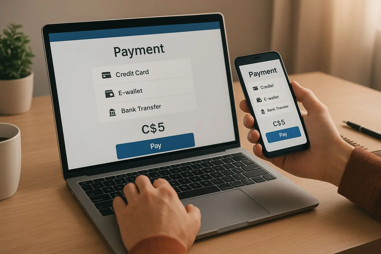 Player making a C$5 e-wallet deposit on a gaming site