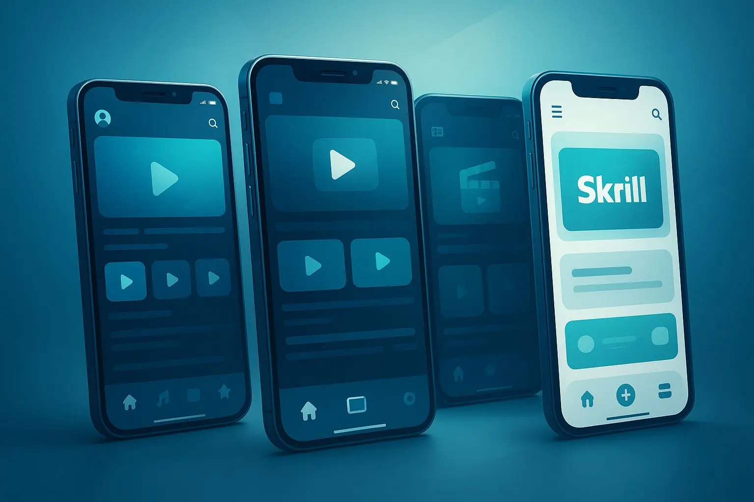 Generic mobile app screens with Skrill payment option