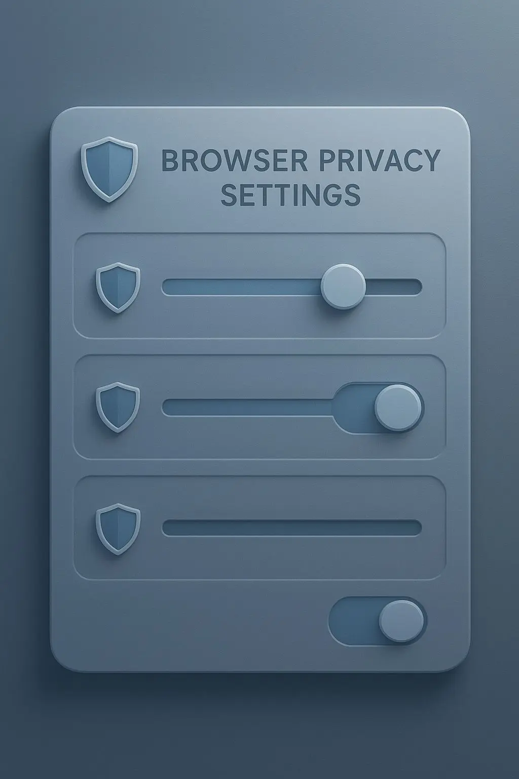 Browser privacy settings with sliders and security icons