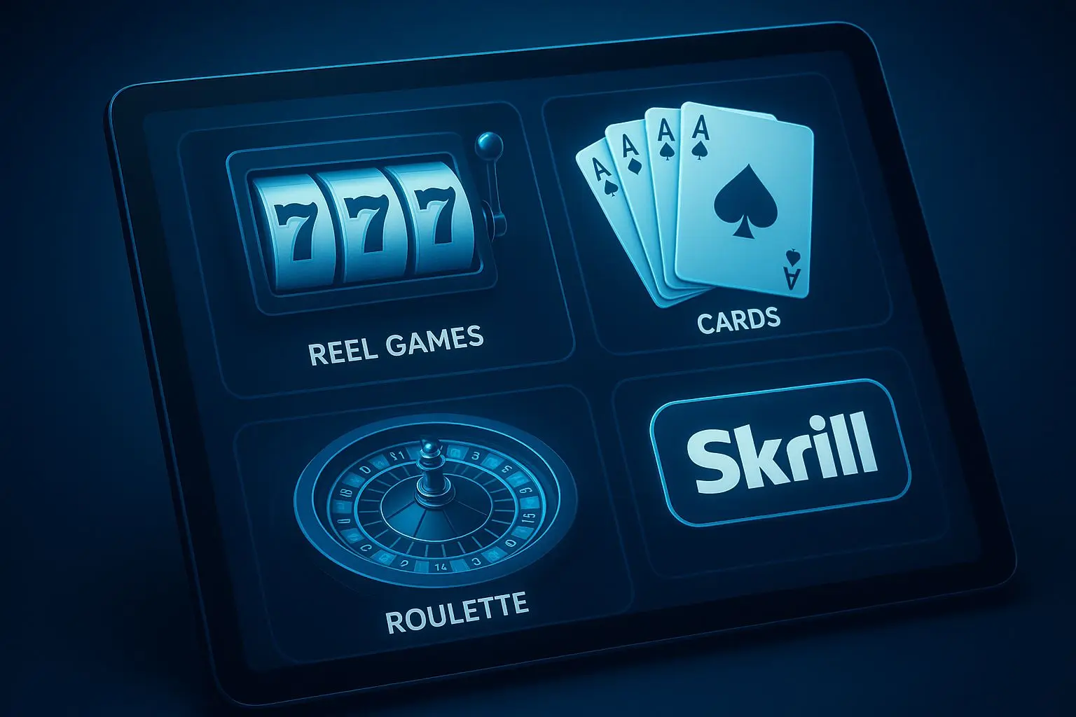 Different Skrill-supported online game types on one screen