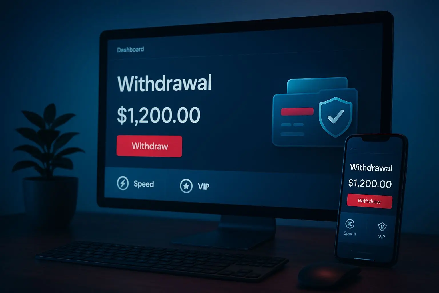Digital wallet withdrawal screen with VIP and speed features for Canadian high-value users