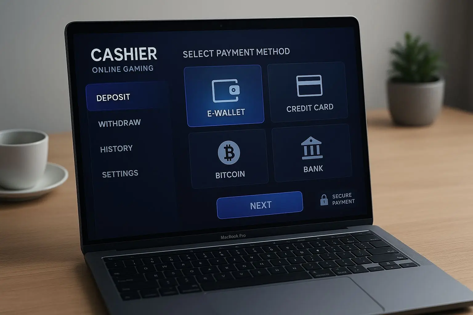 Laptop cashier screen with highlighted Skrill payment option