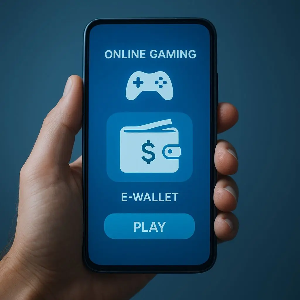 Smartphone showing mobile gaming interface with e-wallet payment option
