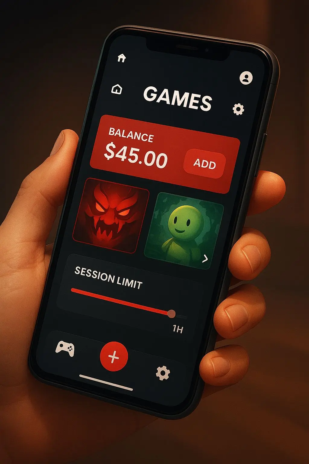 User with smartphone checking mobile play settings and payment options