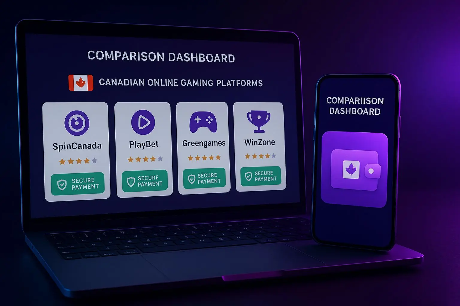 Comparison of new Canadian sites with digital wallet icon and Canadian flag