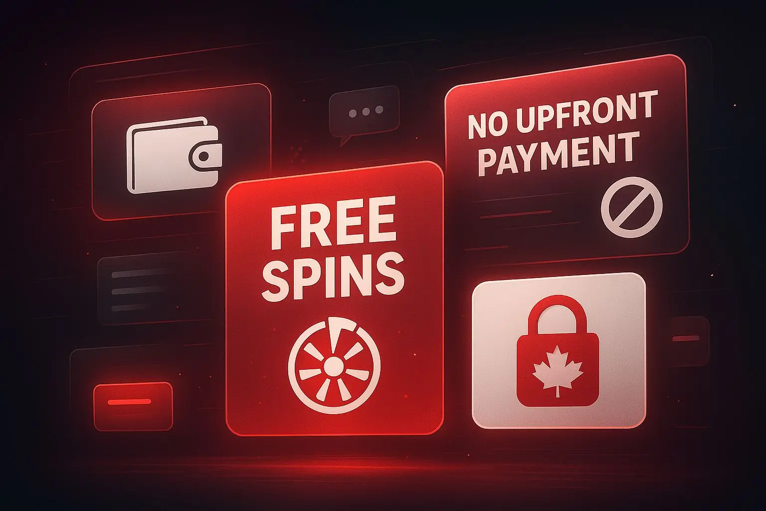 Offer card collage with wallet icon and free spins symbols