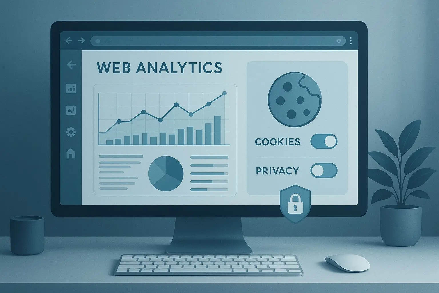 Website analytics and cookie management dashboard illustration
