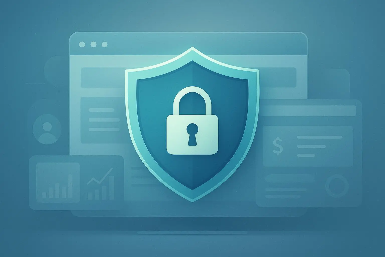 Abstract website privacy and security illustration with shield and lock