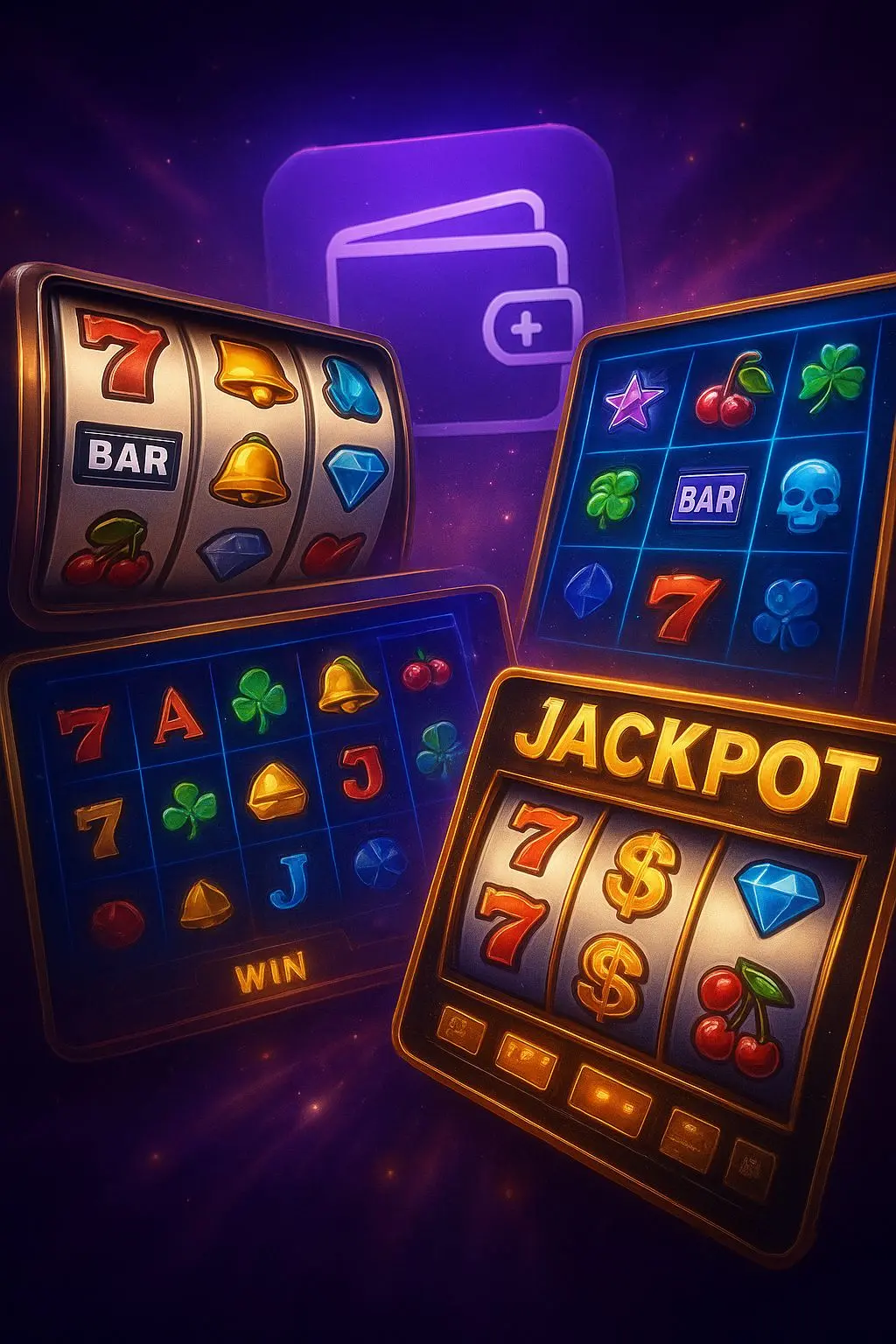 Different Skrill slot types including classic, video, and jackpot games