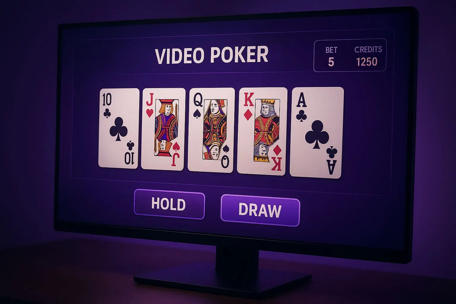 Online video poker interface with hold and draw controls