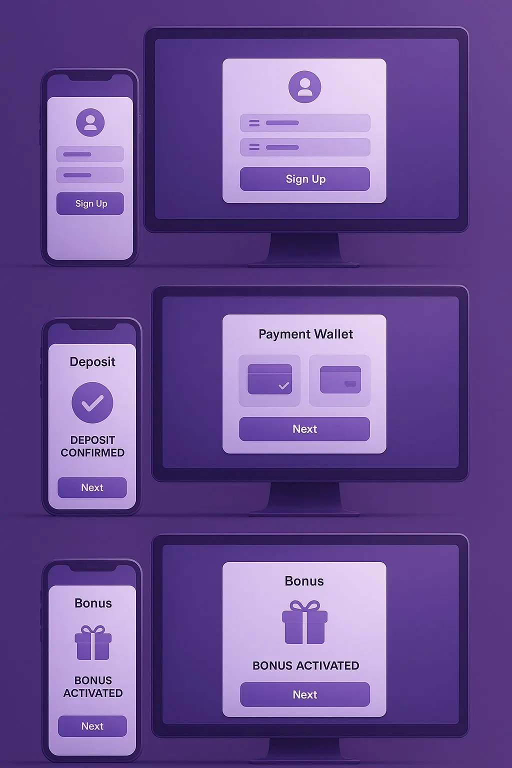 Step by step Skrill deposit and welcome bonus process illustration
